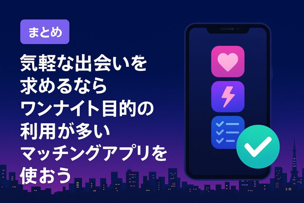 まとめ:気軽な出会いを求めるならワンナイト目的の利用が多いマッチングアプリを使おう